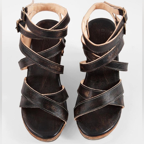 BedStu Juliana Black Leather Platform Wedge Sandals sz 11 New w Box - Picture 5 of 12